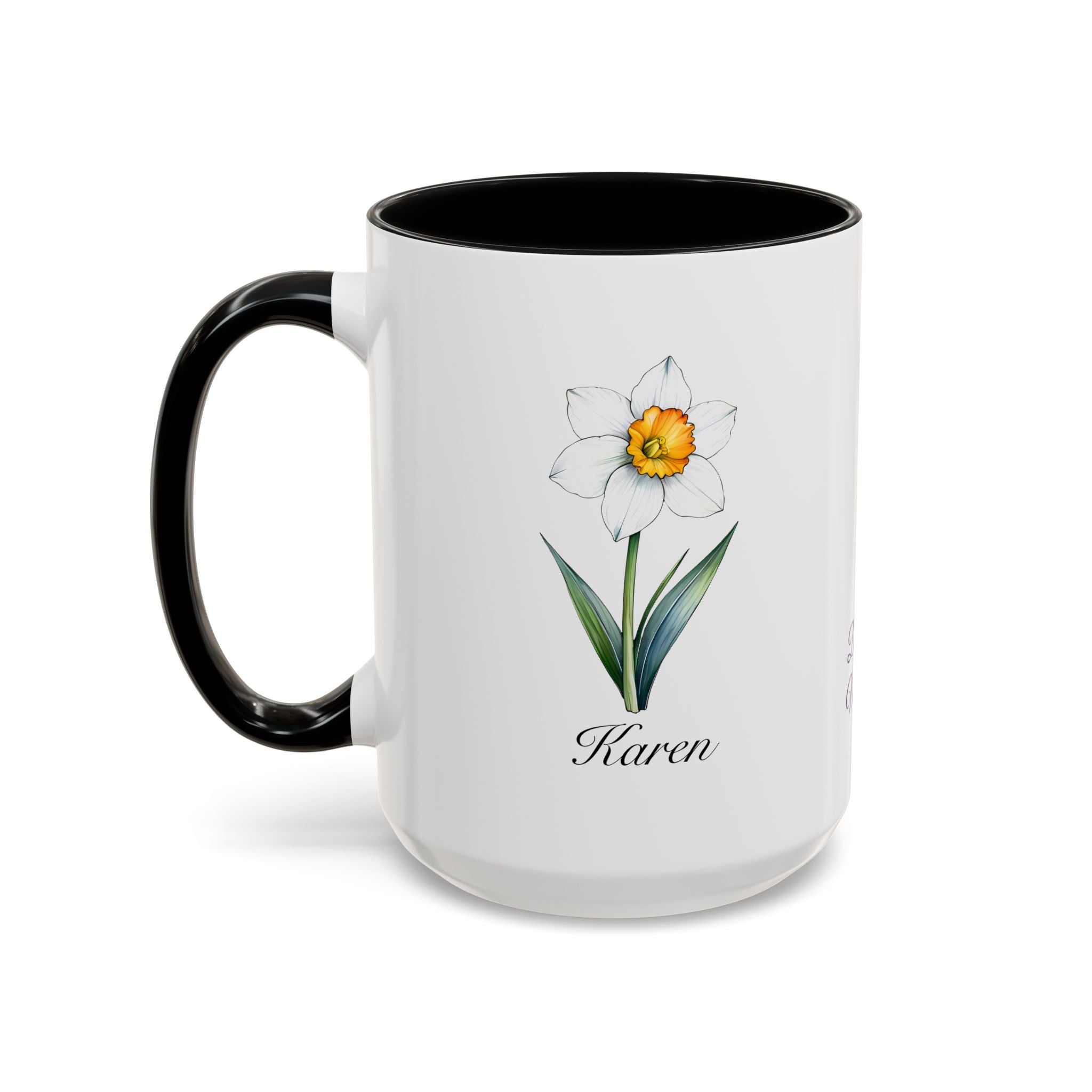 Personalized December Birth Flower Accent Coffee Mug - Available in 11oz and 15oz Sizes