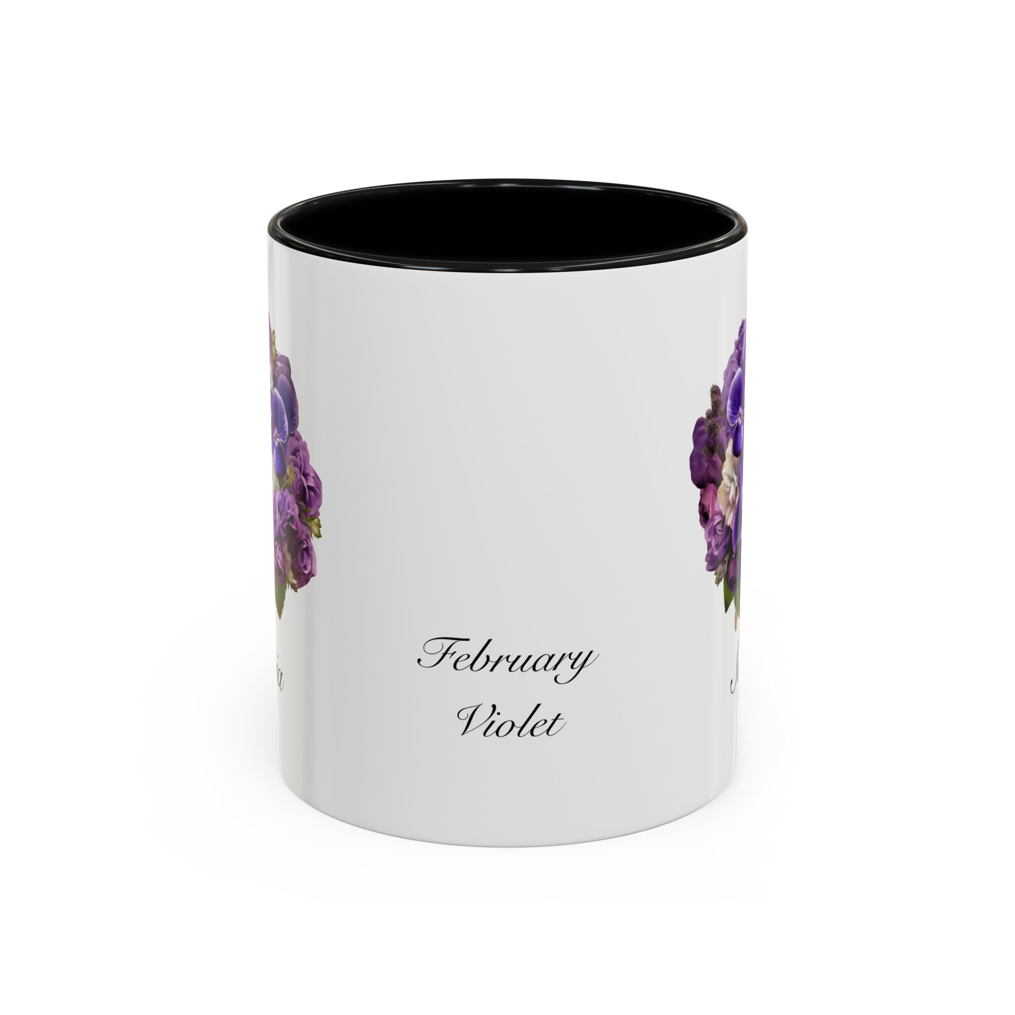 Personalized February Birth Flower Accent Coffee Mug - Available in 11oz and 15oz Sizes