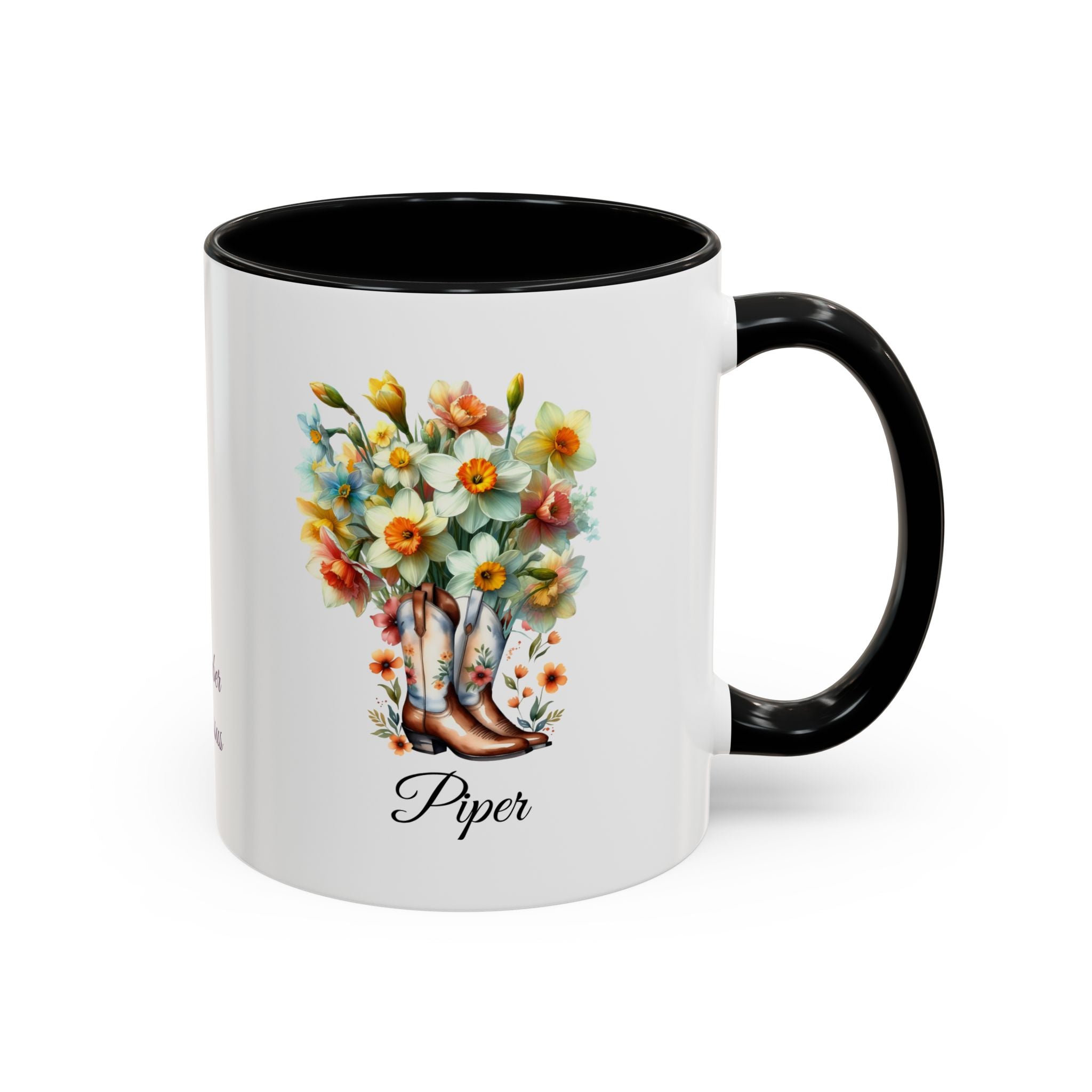 Personalized December Birth Flower Accent Coffee Mug - Available in 11oz and 15oz Sizes
