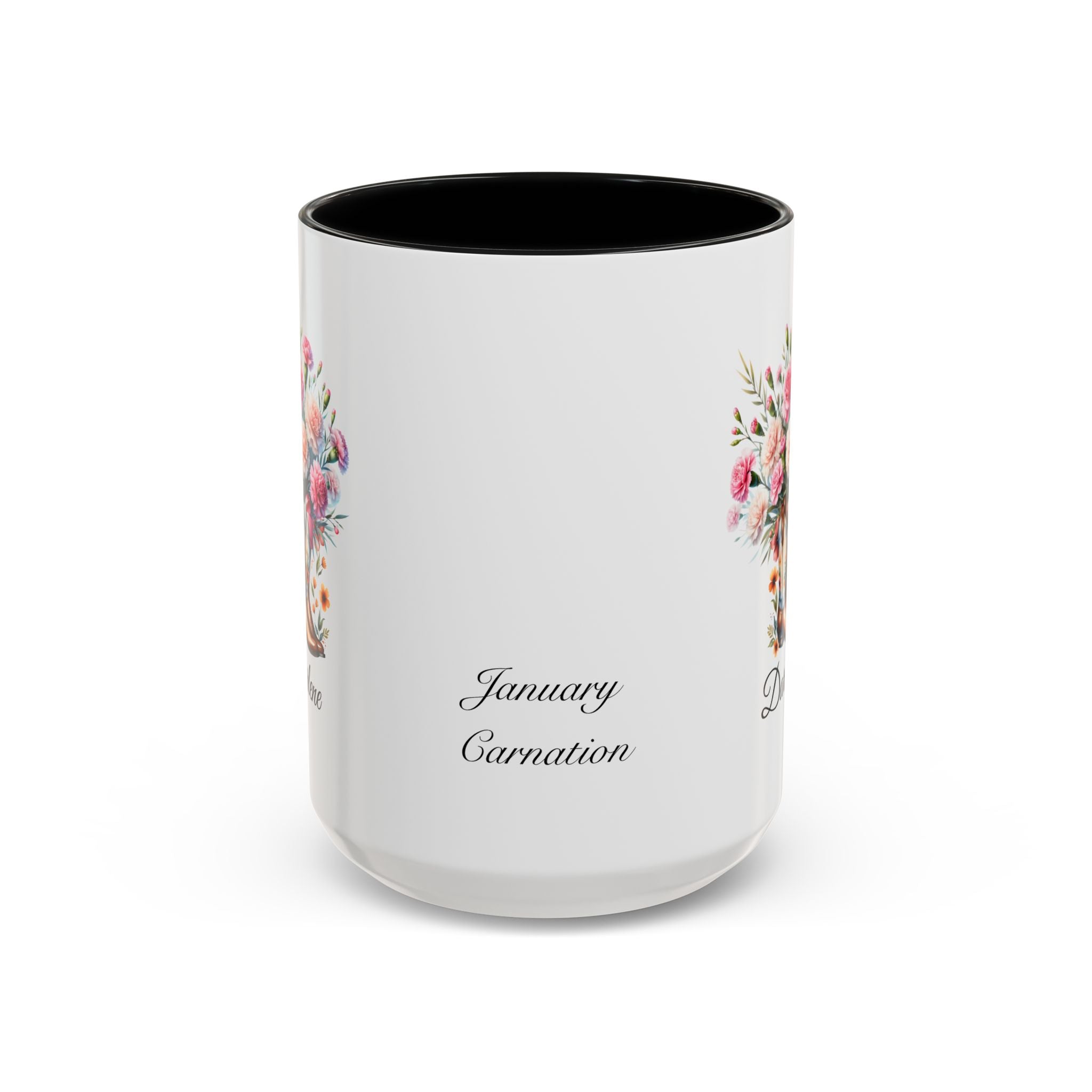 Personalized January Birth Flower Accent Coffee Mug - Available in 11oz and 15oz Sizes