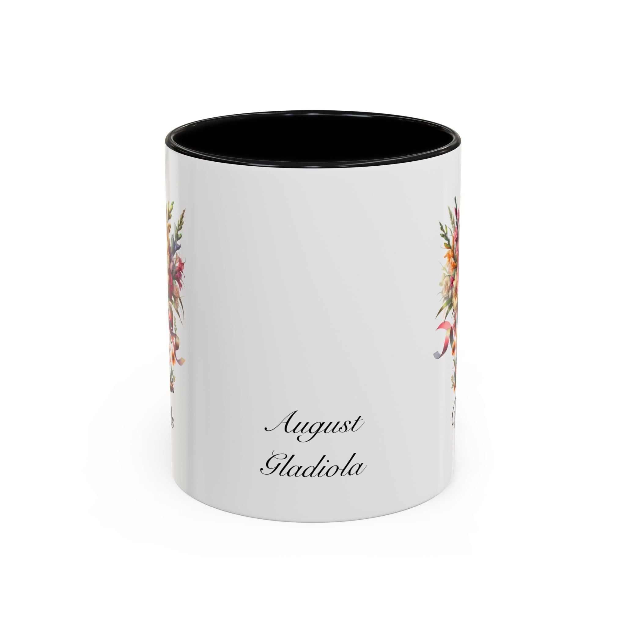 Personalized August Birth Flower Accent Coffee Mug - Available in 11oz and 15oz Sizes