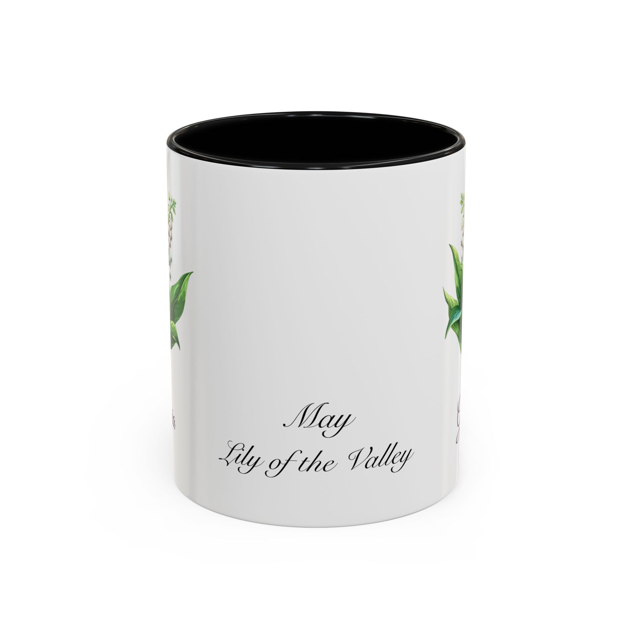 Personalized May Lily of the Valley Birth Flower Accent Coffee Mug - Available in 11oz and 15oz Sizes