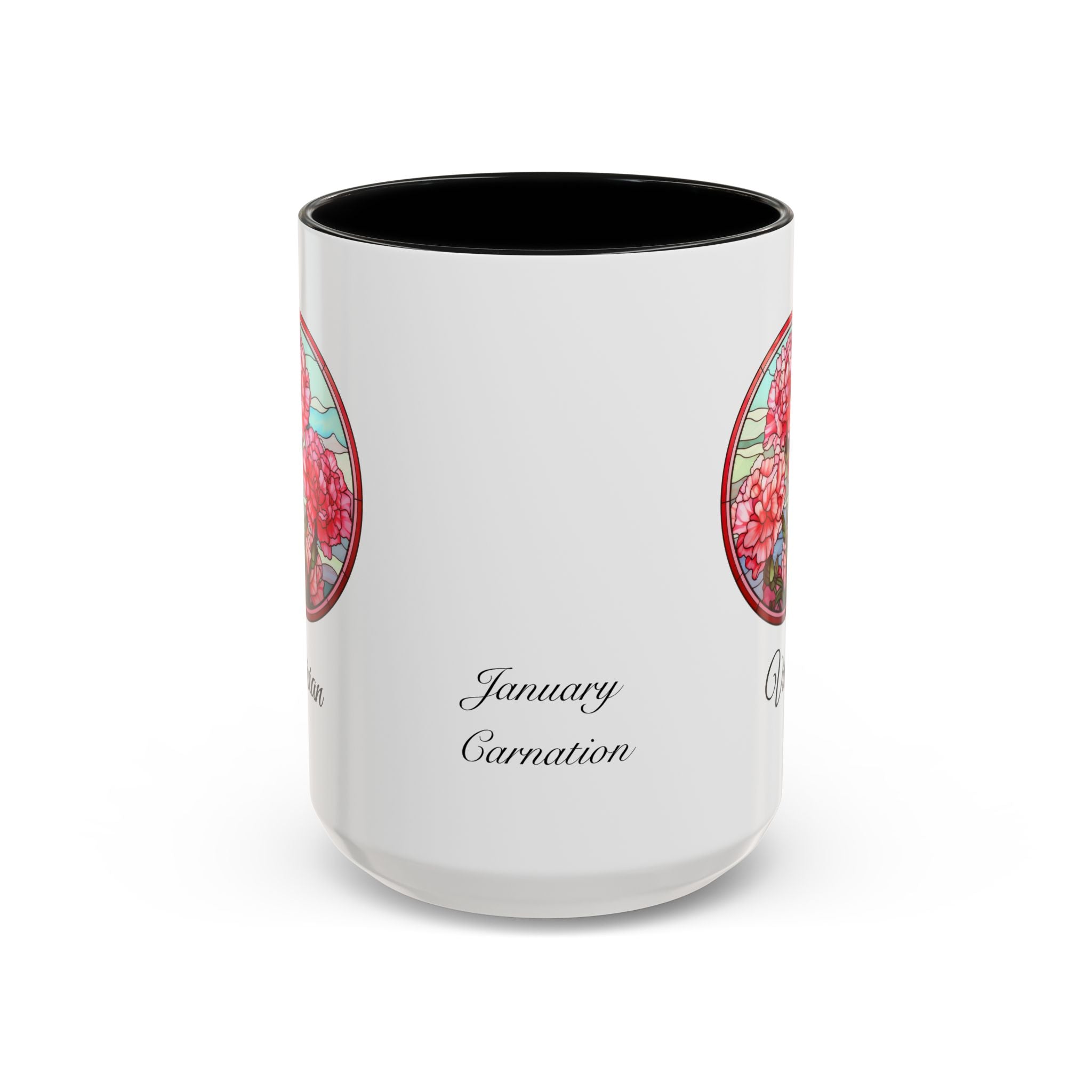 Personalized January Birth Flower Accent Coffee Mug - Available in 11oz and 15oz Sizes
