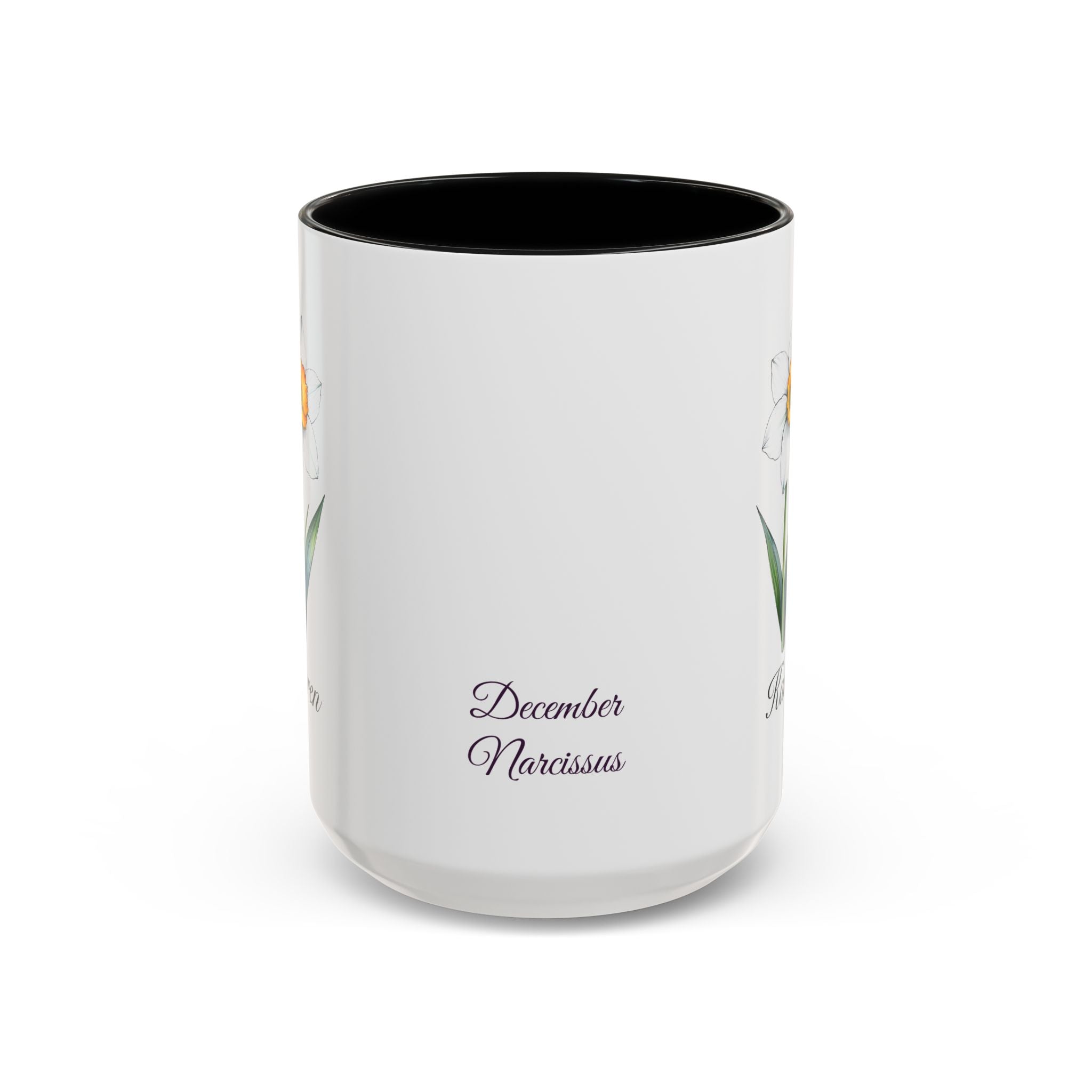 Personalized December Birth Flower Accent Coffee Mug - Available in 11oz and 15oz Sizes