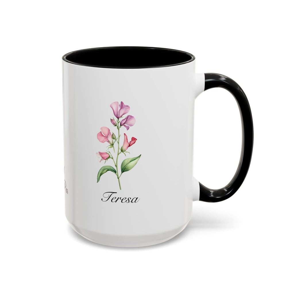 Personalized April Sweet Pea Birth Flower Accent Coffee Mug - Available in 11oz and 15oz Sizes