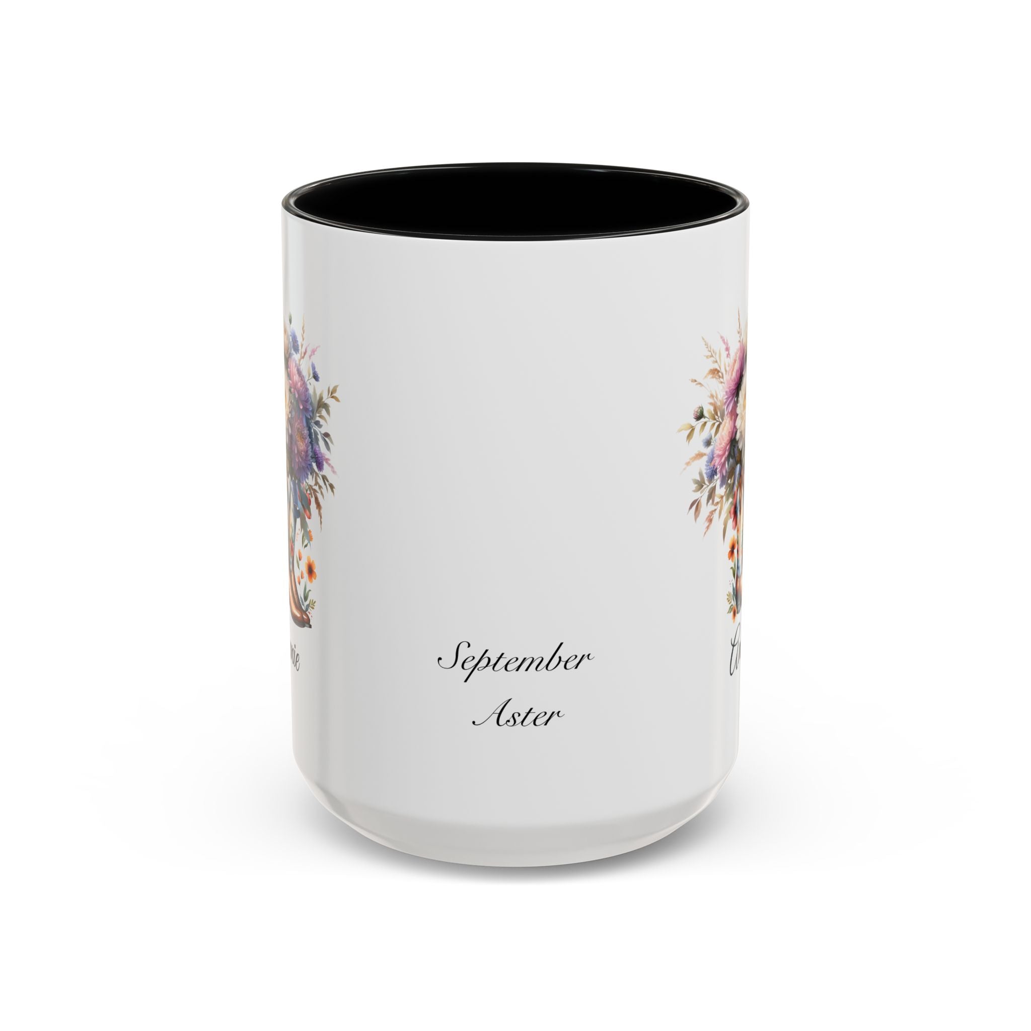 Personalized September Birth Flower Accent Coffee Mug - Available in 11oz and 15oz Sizes
