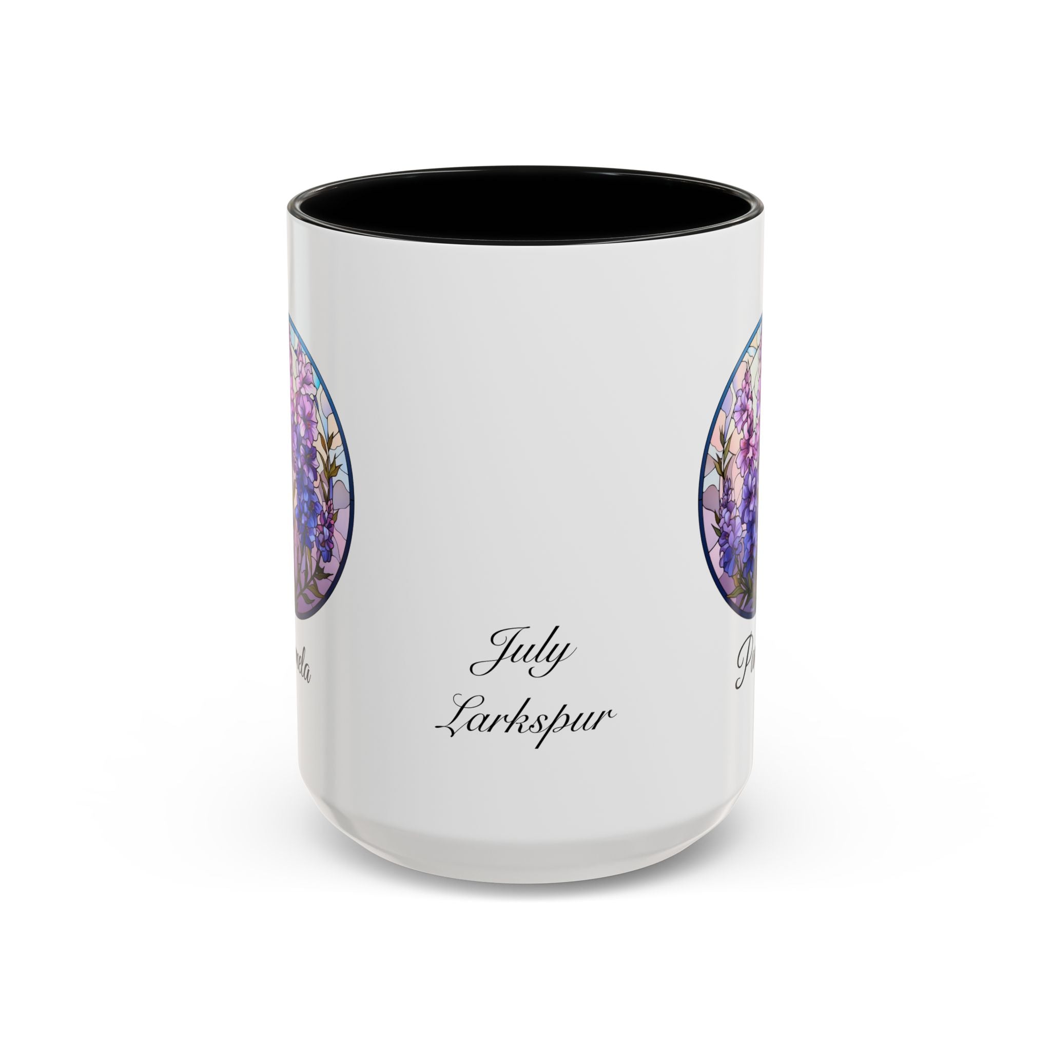 Personalized July Birth Flower Accent Coffee Mug - Available in 11oz and 15oz Sizes