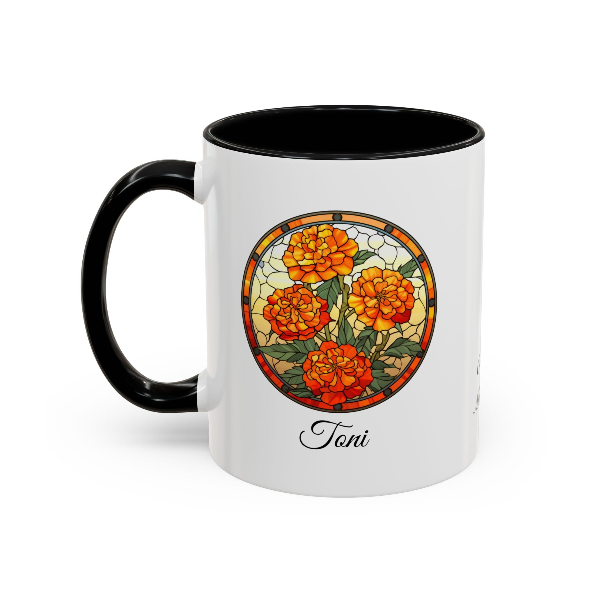 Personalized October Birth Flower Accent Coffee Mug - Available in 11oz and 15oz Sizes