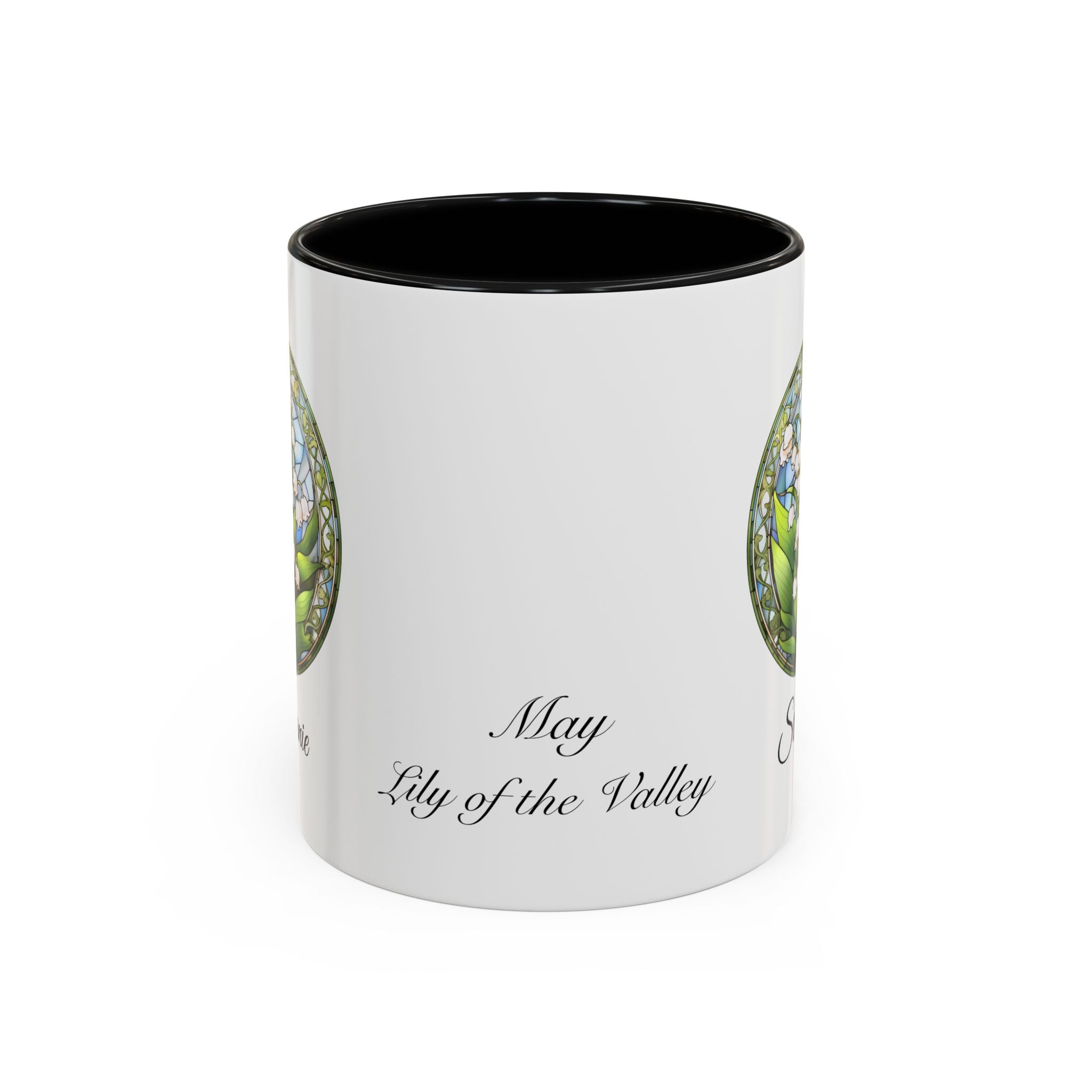 Personalized May Lily of the Valley Birth Flower Accent Coffee Mug - Available in 11oz and 15oz Sizes