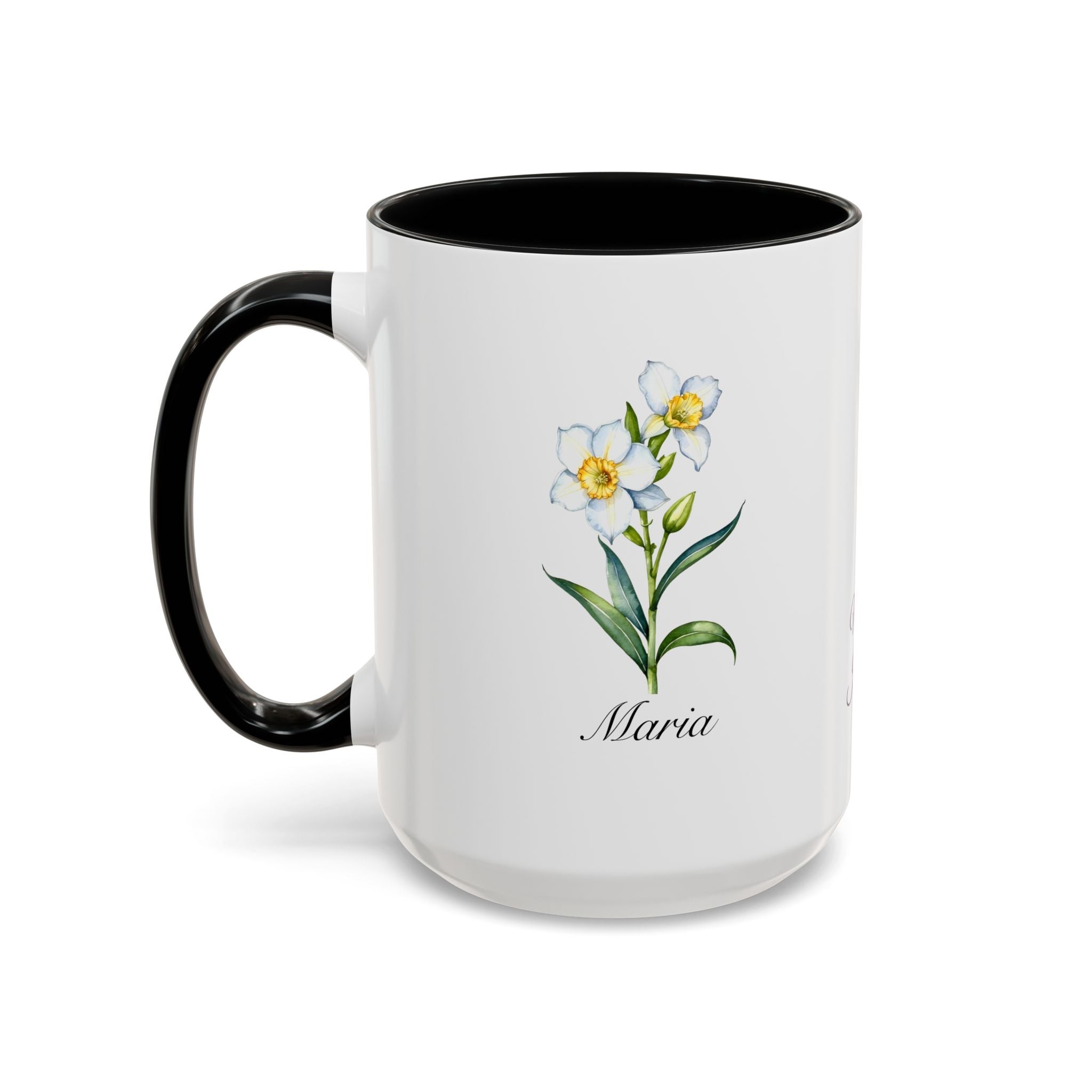 Personalized March Birth Flower Accent Coffee Mug - Available in 11oz and 15oz Sizes