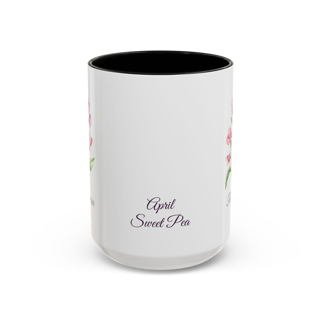 Personalized April Sweet Pea Birth Flower Accent Coffee Mug - Available in 11oz and 15oz Sizes