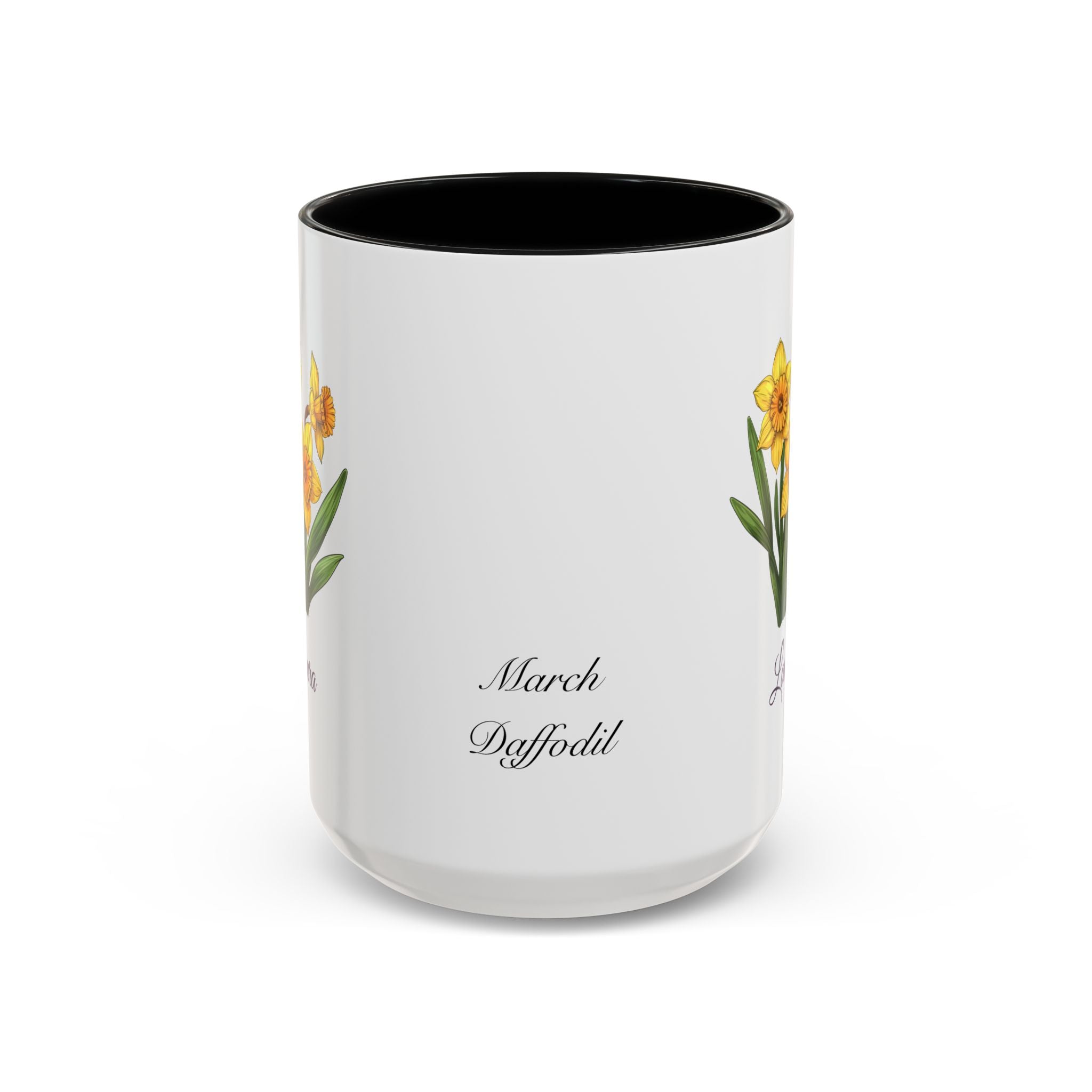 Personalized March Birth Flower Accent Coffee Mug - Available in 11oz and 15oz Sizes