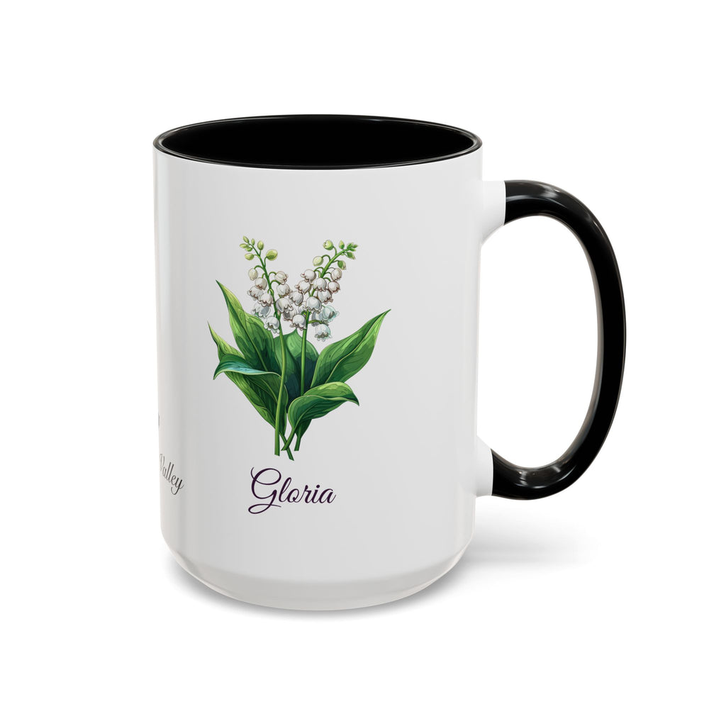 Personalized May Lily of the Valley Birth Flower Accent Coffee Mug - Available in 11oz and 15oz Sizes