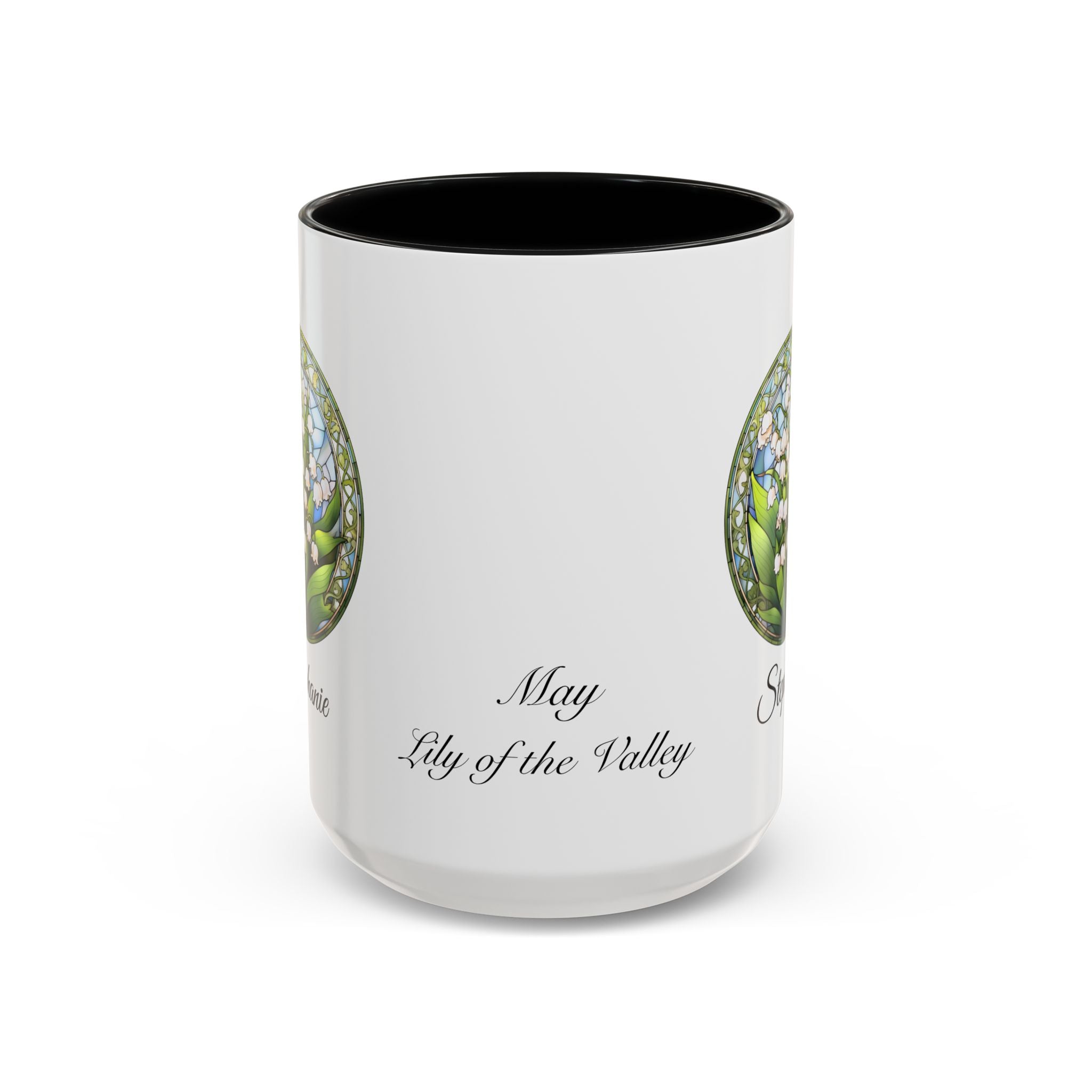 Personalized May Lily of the Valley Birth Flower Accent Coffee Mug - Available in 11oz and 15oz Sizes