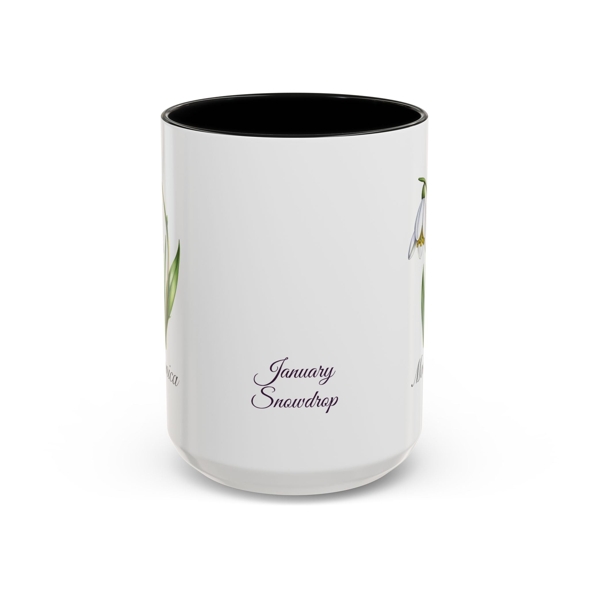 Personalized January Birth Flower Accent Coffee Mug - Available in 11oz and 15oz Sizes