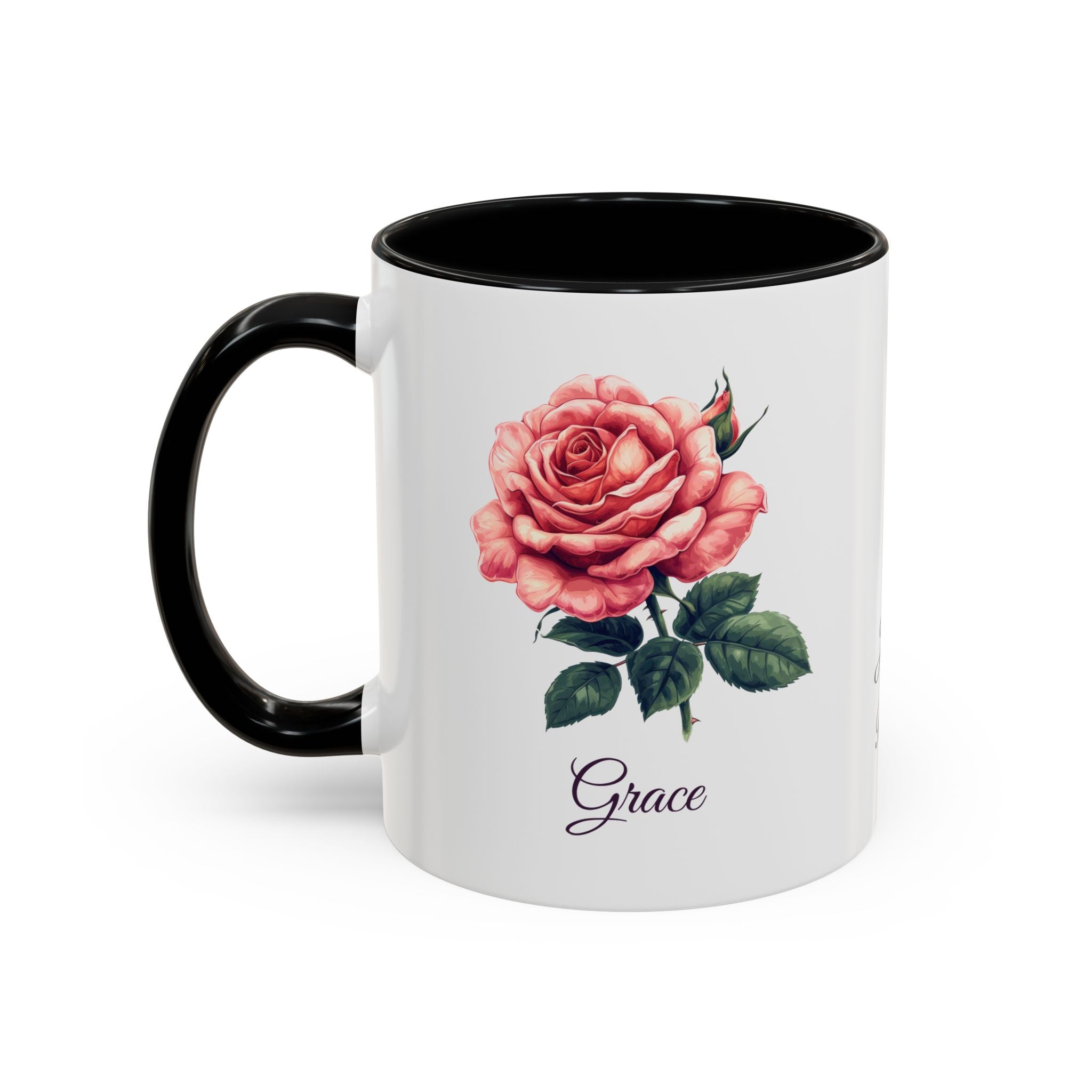 Personalized June Birth Flower Accent Coffee Mug - Available in 11oz and 15oz Sizes