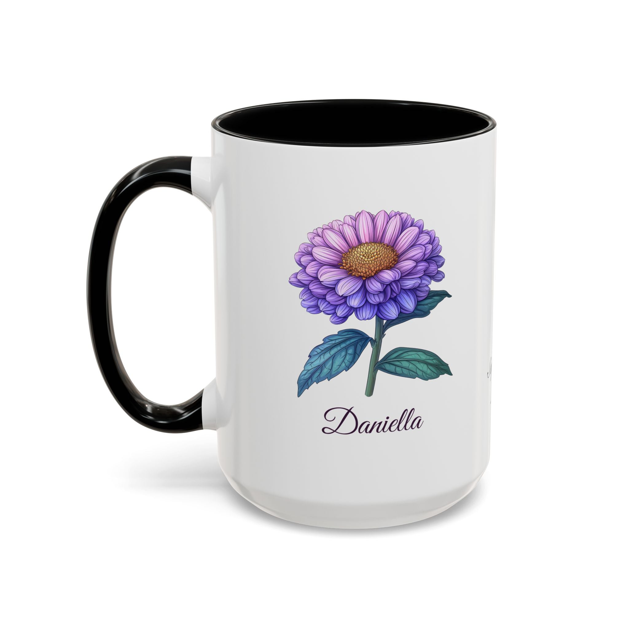 Personalized September Birth Flower Accent Coffee Mug - Available in 11oz and 15oz Sizes