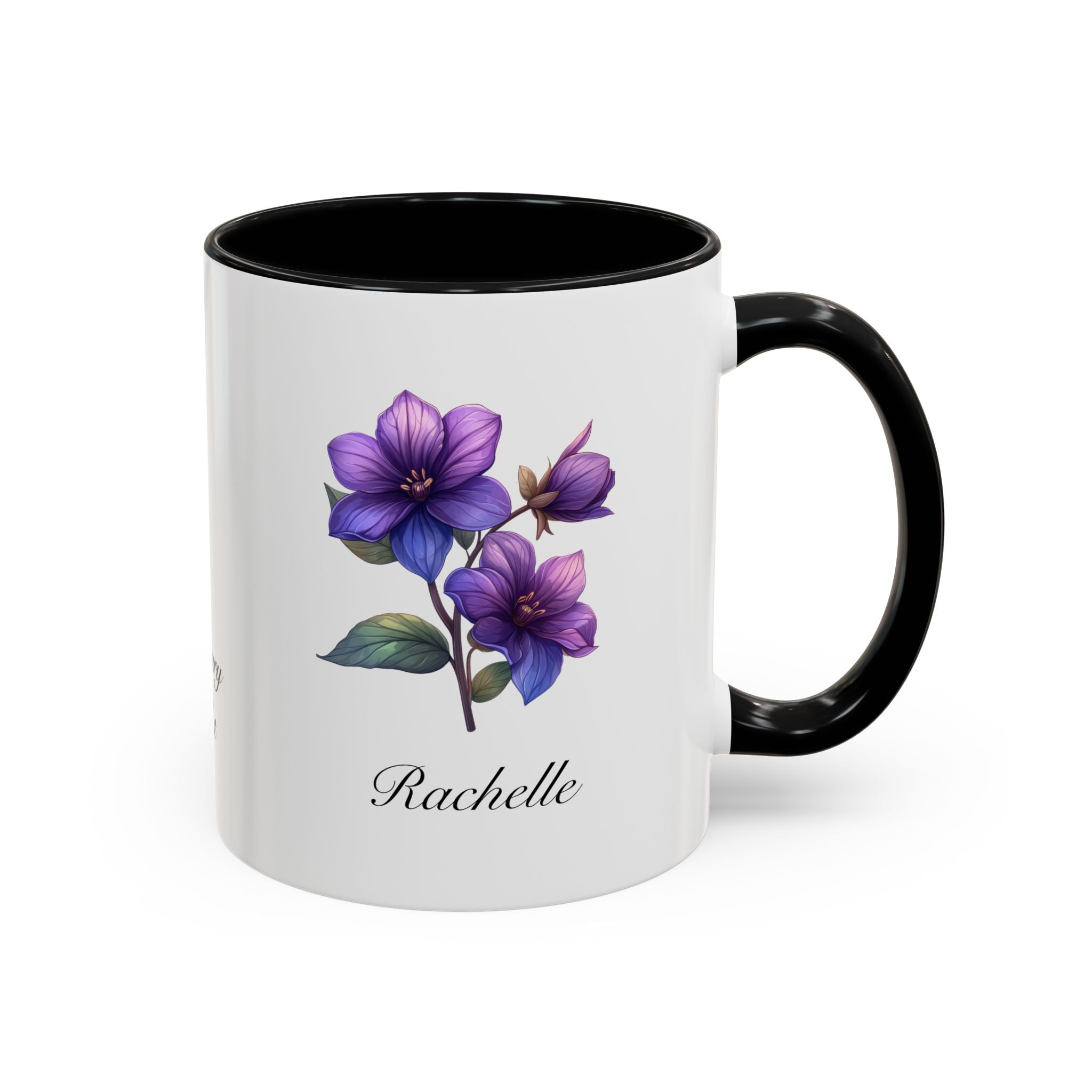 Personalized February Birth Flower Accent Coffee Mug - Available in 11oz and 15oz Sizes