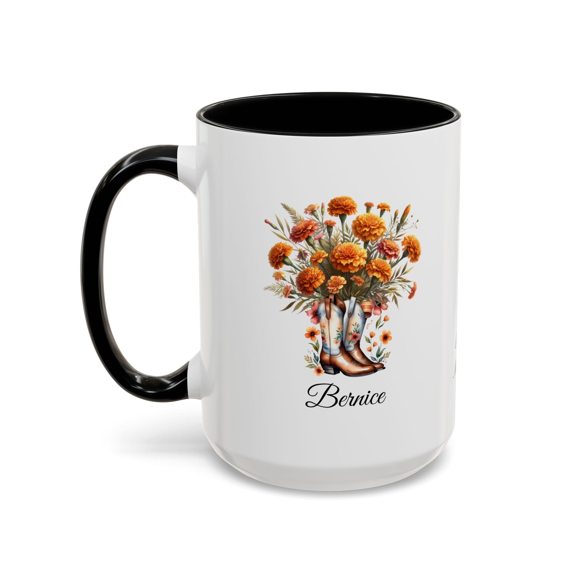Personalized October Birth Flower Accent Coffee Mug - Available in 11oz and 15oz Sizes