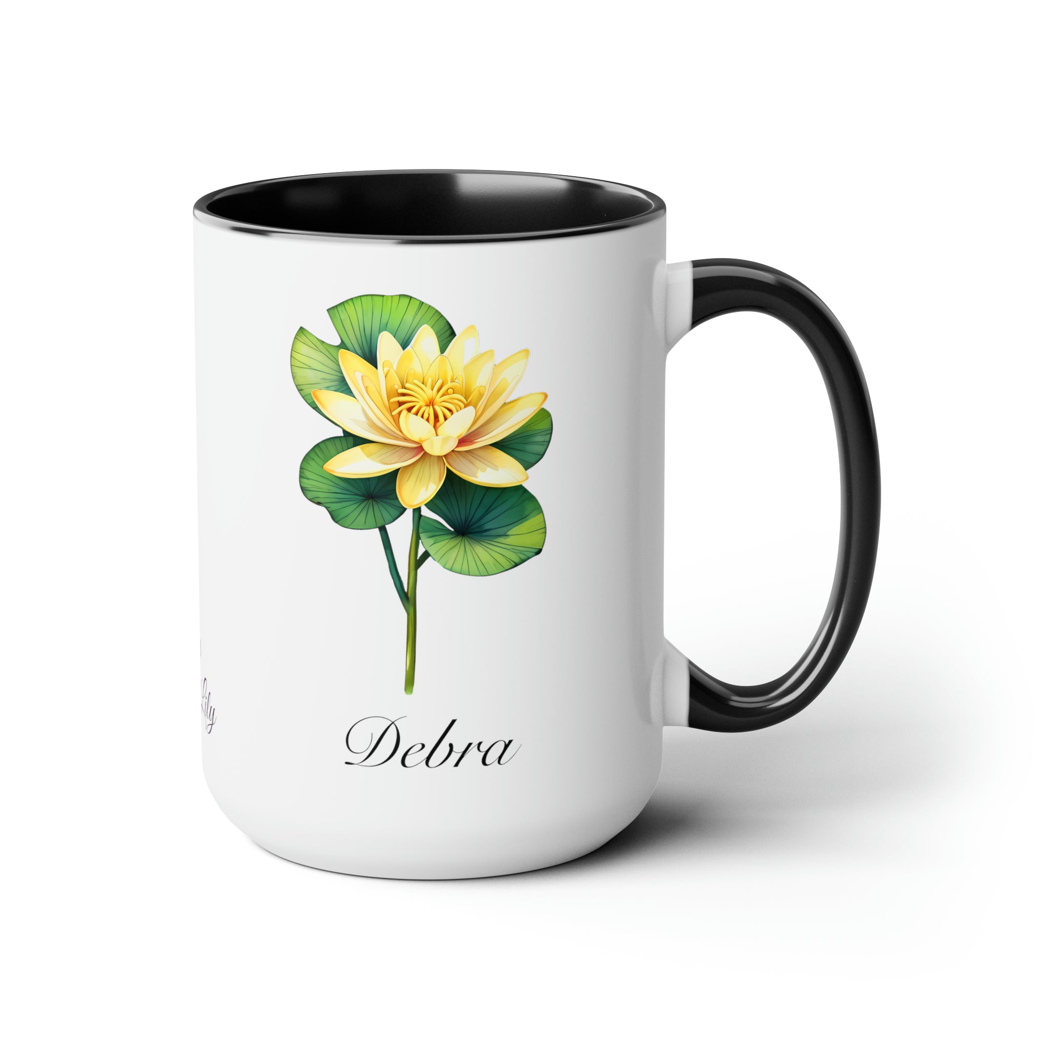 Personalized July Birth Flower Accent Coffee Mug - Available in 11oz and 15oz Sizes