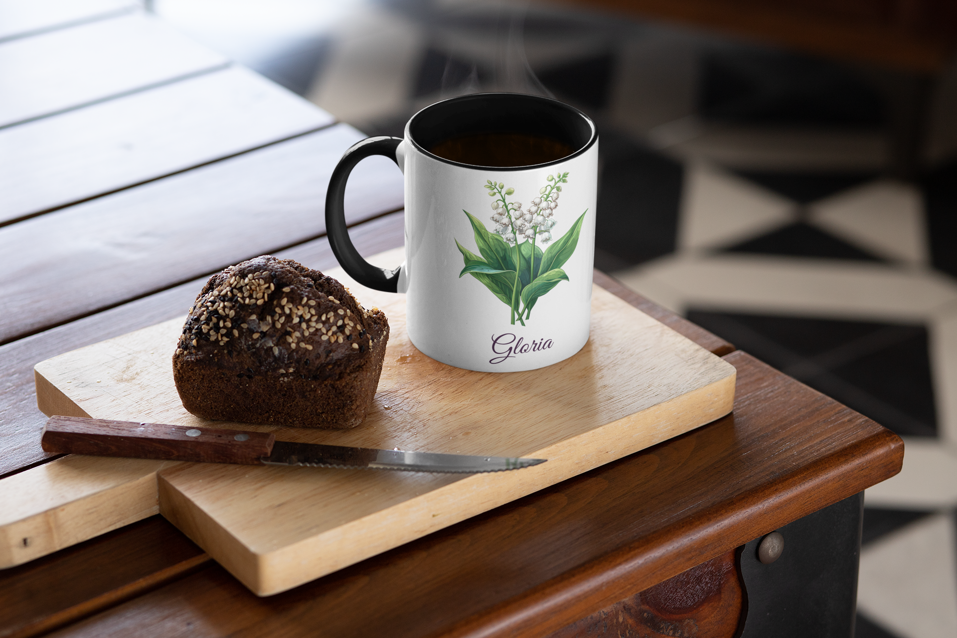 Personalized May Lily of the Valley Birth Flower Accent Coffee Mug - Available in 11oz and 15oz Sizes