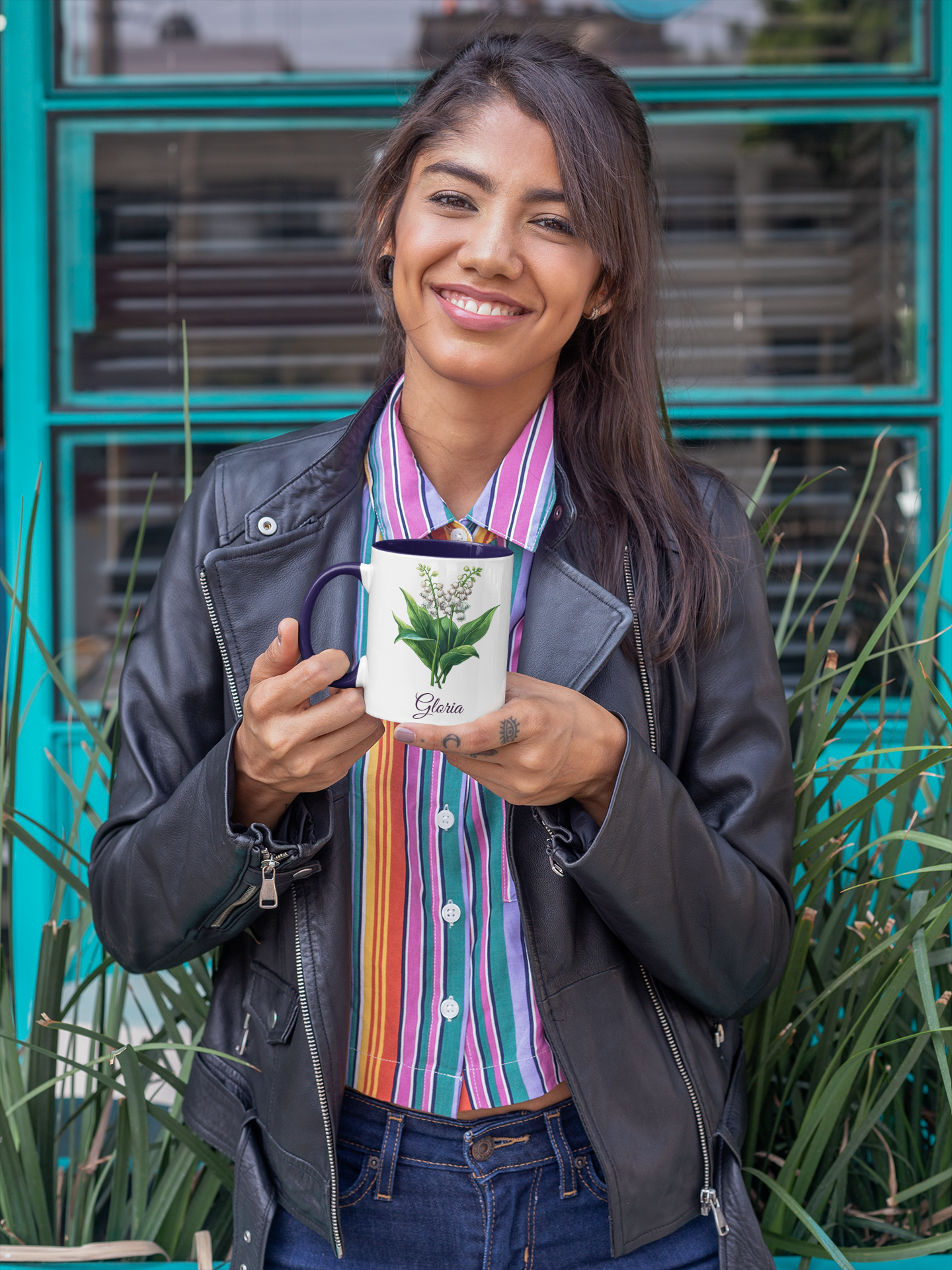 Personalized May Lily of the Valley Birth Flower Accent Coffee Mug - Available in 11oz and 15oz Sizes