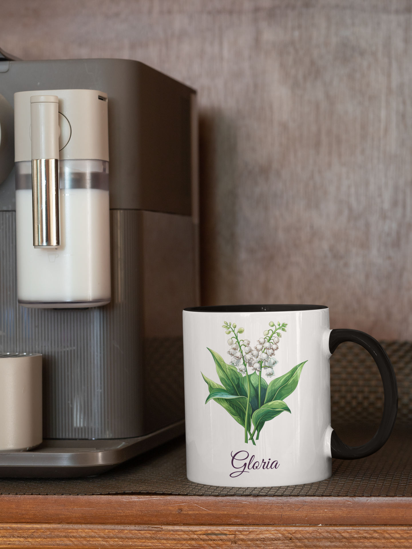 Personalized May Lily of the Valley Birth Flower Accent Coffee Mug - Available in 11oz and 15oz Sizes